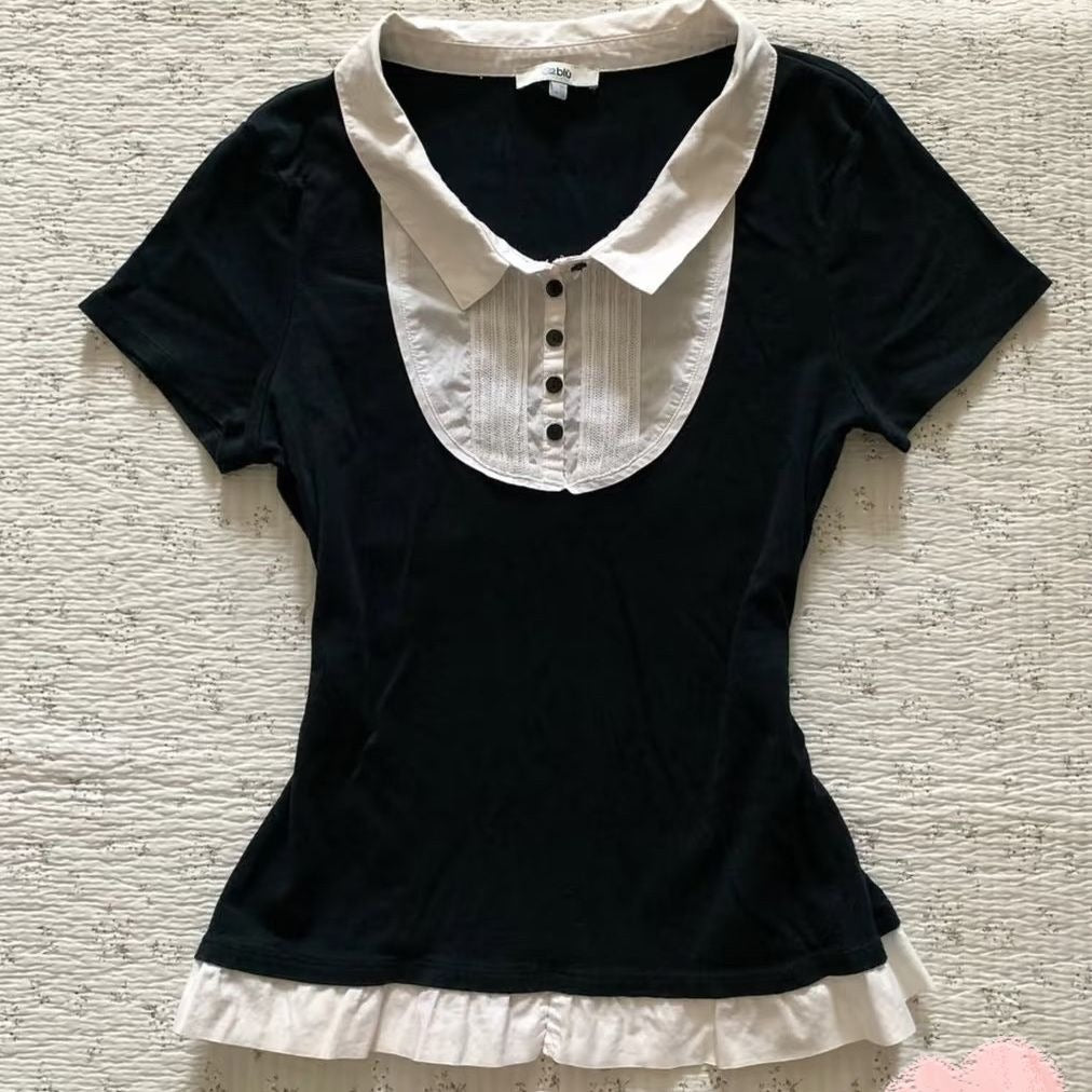 Vintage doll collar fake two-piece top