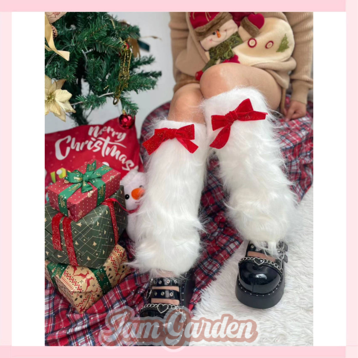 Christmas and New Year hottie bow leg warmers subculture mid-calf socks