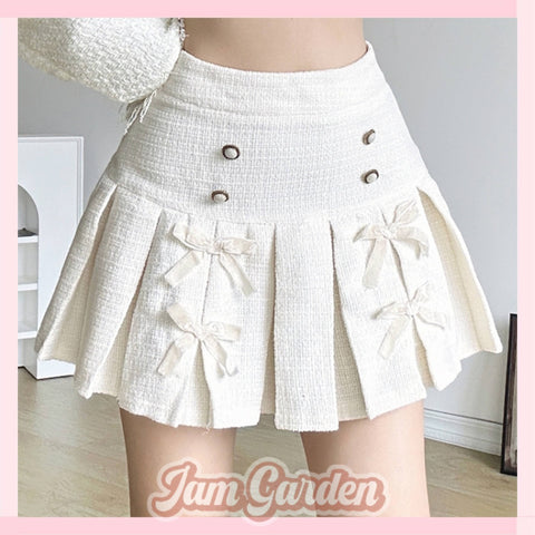 Little fragrant girly bow patchwork pleated skirt