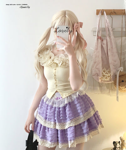 sleepingdoll Cake Layered Lace Retro High Waist Skirt