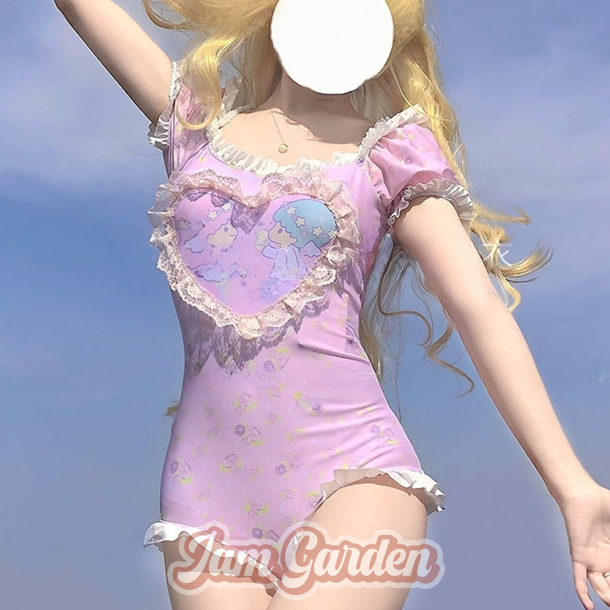 Cute Girl Gemini Short Sleeve One-Piece Swimsuit - Jam Garden