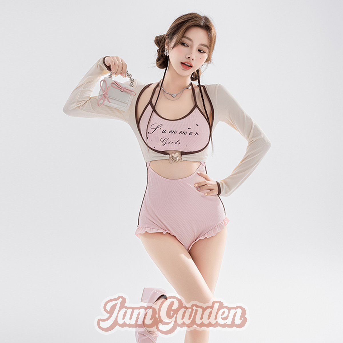 Sweet Girl Long Sleeve Sunscreen One-Piece Swimsuit - Jam Garden