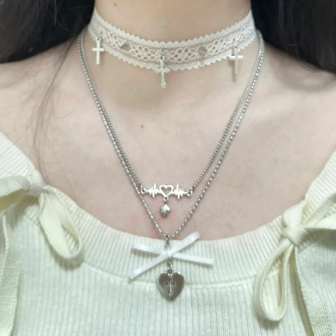 Lace love pendant necklace in multiple layers