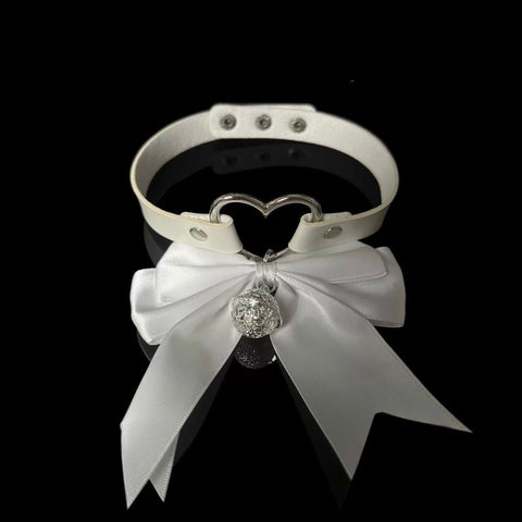 White love bow puppy bell choker collar