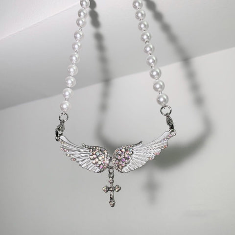 Homemade Angel Wings Pearl Necklace