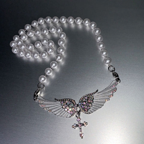 Homemade Angel Wings Pearl Necklace
