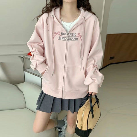 Korean girl's sleeve bow hooded sweatshirt