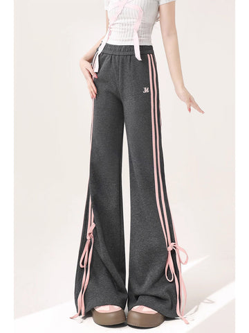 Spring bow-tie gray high-waist bootcut pants