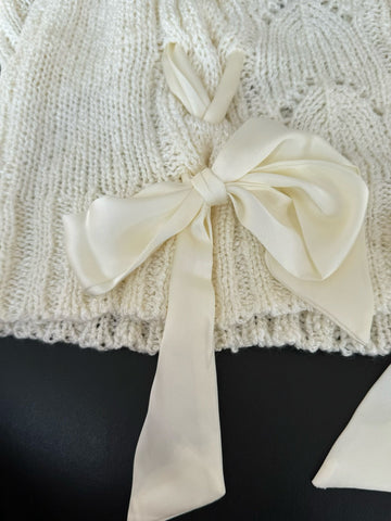 Beige Bow Ribbon Sweater Dress