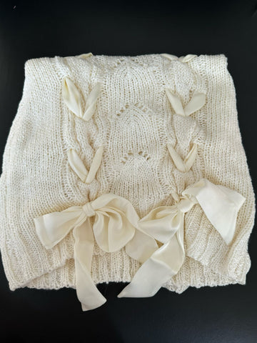 Beige Bow Ribbon Sweater Dress