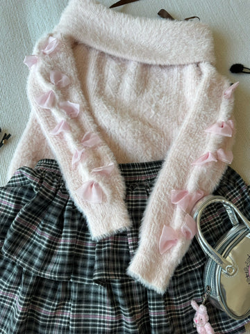 Pink Bow Off Shoulder Sweater