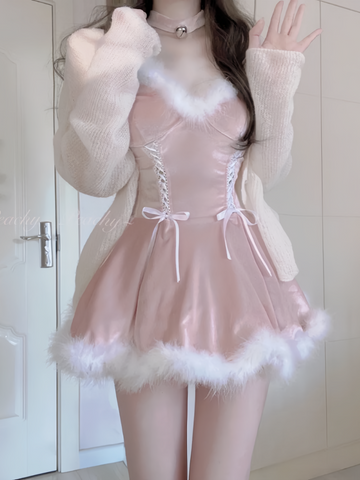 New Year cosplay pink strappy autumn and winter dress
