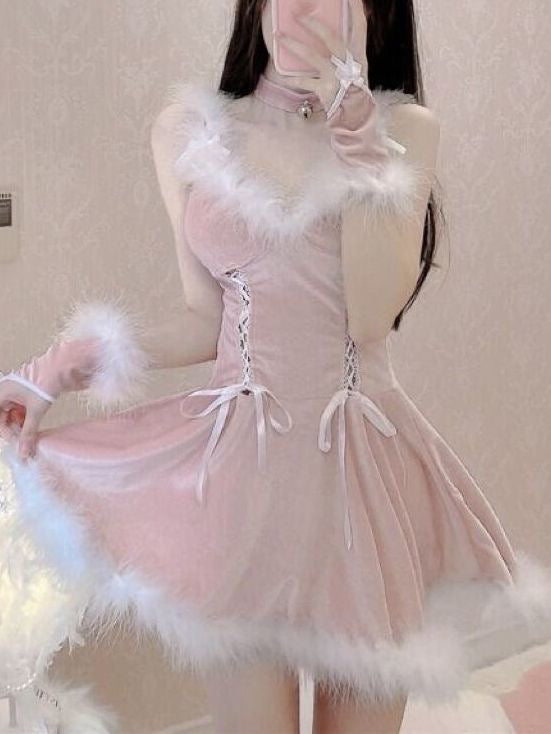 New Year cosplay pink strappy autumn and winter dress
