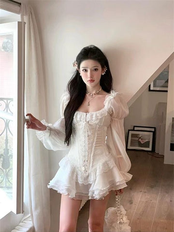 Sweet age-reducing puff sleeve dress for summer