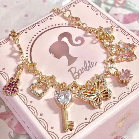 Barbie Fantasy Diary Butterfly Heart Zircon Cute Girl Heart Bracelet New - Jam Garden