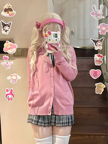 Multicolor Uniform Cardigan Jacket + Cute Harajuku Style Skirt