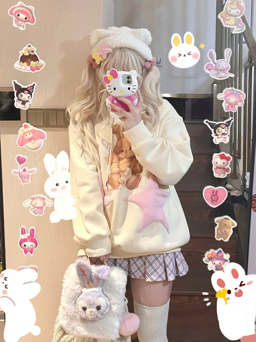 Cotton Hooded Cute Sweatshirt + Harajuku Style Skirt