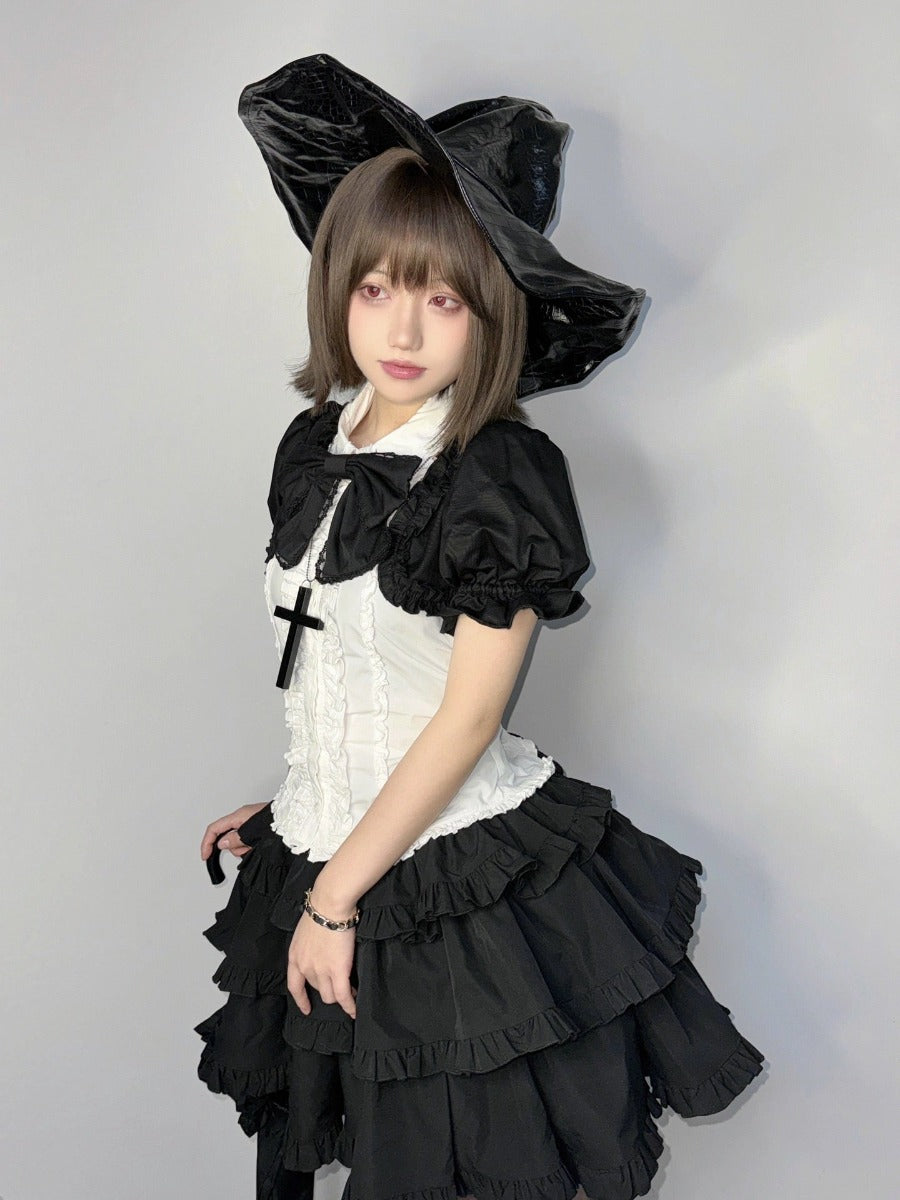 Subculture Original Black and White Rabbit Ears Puff Skirt Cute Punk Hot Girl Lace