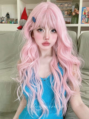 Fashion Cute Lolita Soft Long Curly Pink Wig - Jam Garden