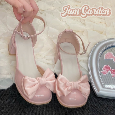 [Milk Spilled] Sweet Bow Knot Thick Heel Mary Jane Shoes - Jam Garden