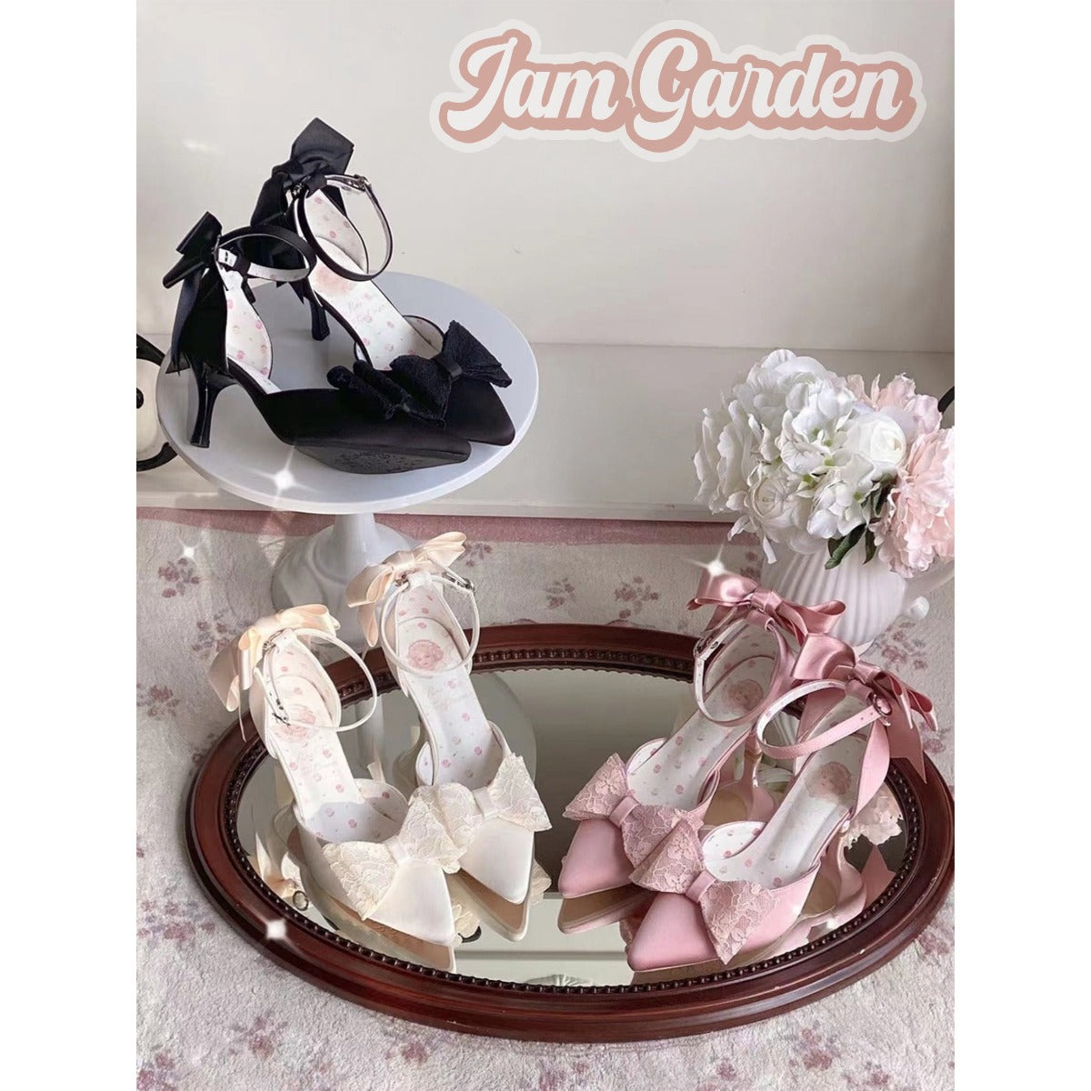 [Miss Cream] - Bow Heels - Jam Garden