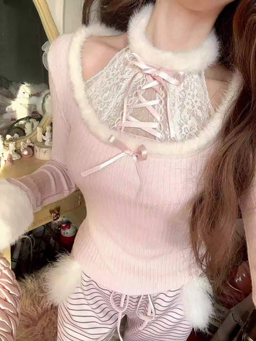 Slim fit fake two-piece knitted sweater