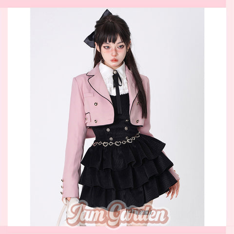 Hollow Bow Pink Short Coat Dress