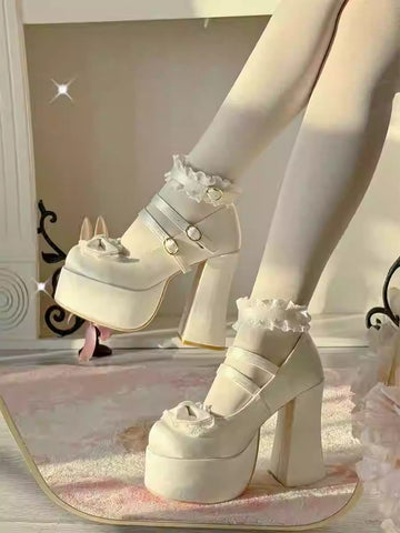 Women's low heel bow high heels shoes