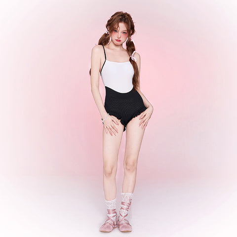 Ballet Girl Swimsuit New One-Piece Conservative Long-Sleeved Bowknot Blouse Hot Spring Vacation - Jam Garden