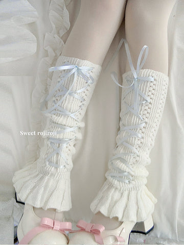Sweet Lolita Japanese Girl Pink Bow Leg Warmers Socks