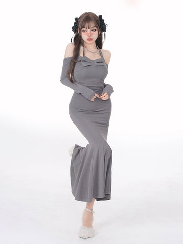 S-curve One-shoulder Long-sleeved Fishtail Dress