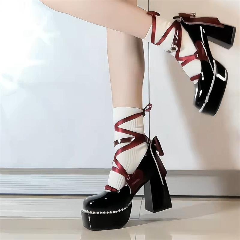 Original Square Toe High Heel Daily All-Match Casual Shoes Sweet Cool Cute Lolita Shoes - Jam Garden