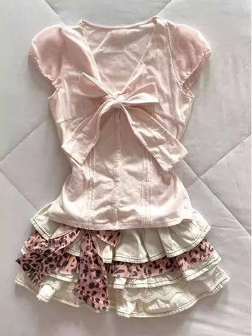 Pink Bow Short Sleeve Suit