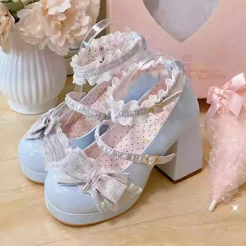 Bow ribbon platform high heels