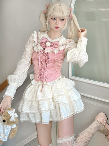 Pink princess milky sweet girl cake skirt suit