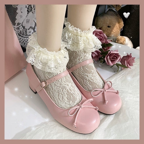 Little Sweetheart Bowknot Buckle With Round Toe Chunky Heel Mary Jane Shoes - Jam Garden