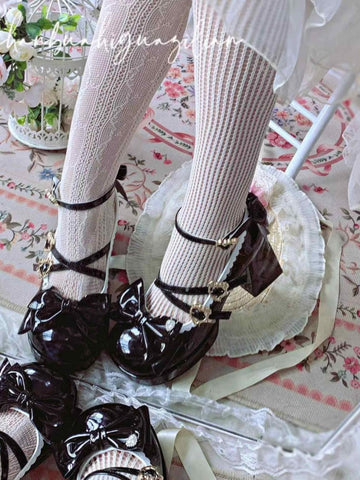 Original lo shoes sweet round toe mid heel bow Lolita