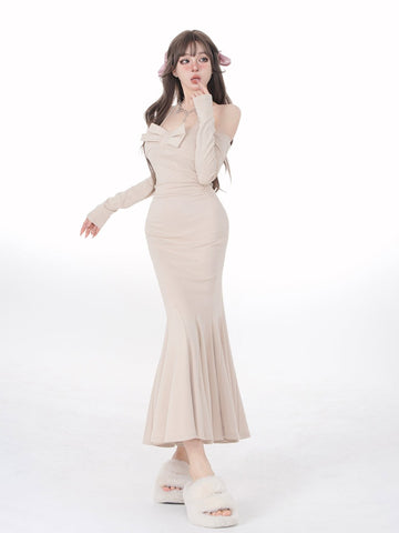 S-curve One-shoulder Long-sleeved Fishtail Dress