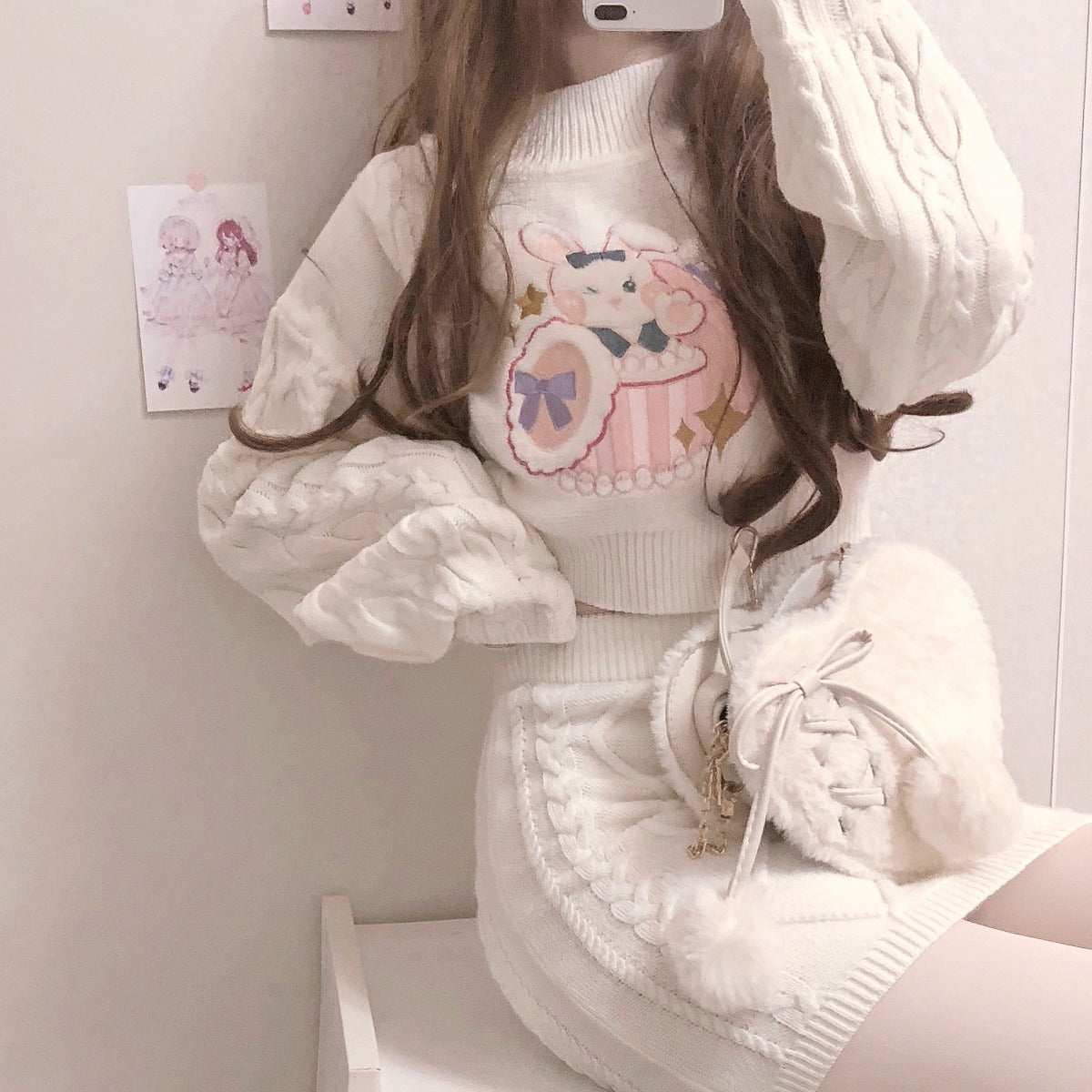 Pure Desire Girls Set Korean Winter Gentle and Cute Sweater + Skirt - Jam Garden