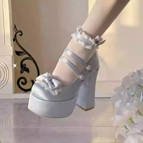 Women's low heel bow high heels shoes