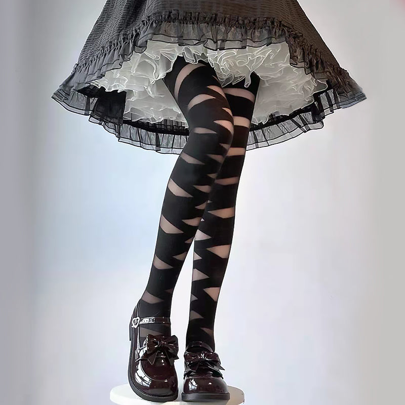 Japanese Cross Strap Lolita Stockings Female White Bottoming Pantyhose Jk Thin Black Silk - Jam Garden