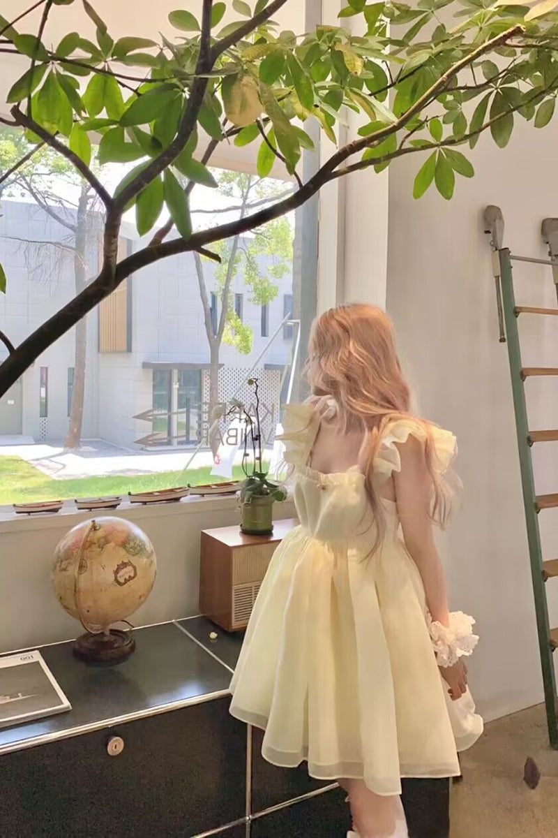 New Spring Summer Lemon Ice Mini Puffy Princess Sleeveless Dress - Jam Garden