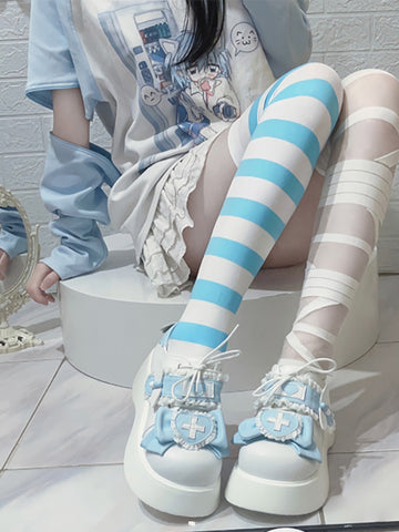 Round toe lace up lolita shoes mine cute sweet platform shoes