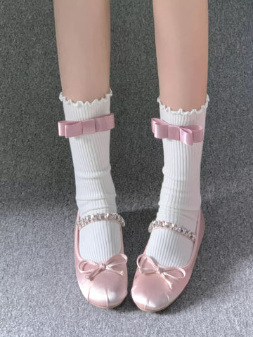 Pink rhinestone glittering ballet-style flat shoes for women