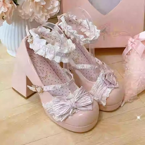 Bow ribbon platform high heels