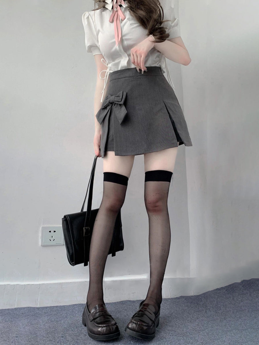 Puff Sleeve White Shirt Top Design Female Niche Jk Short-Sleeved Waist Skirt Suit - Jam Garden