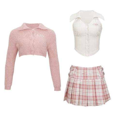 [Barbie Academy] Pink Coat Suspenders + Pink Plaid Skirt - Jam Garden