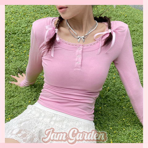 Ballet Girl Lace Square Neck Long Sleeve T-Shirt