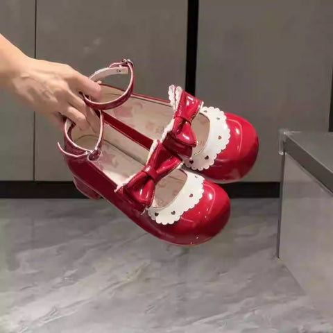 Cute bow stitching Lolita women's shoes