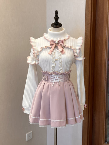 Original Sweet Japanese Soft Girl Landmine turtleneck sweater Skirt Suit